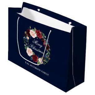 Bolsa De Regalo Grande Corona floral de acuarela elegante Feliz Navidad
