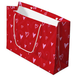 Bolsa De Regalo Grande Cortar corazones rosados en fondo rojo