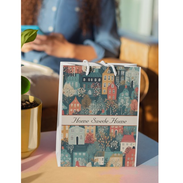 Bolsa De Regalo Grande Cosy Hygge Village Nordic Folk Art, personalizado (Subido por el creador)