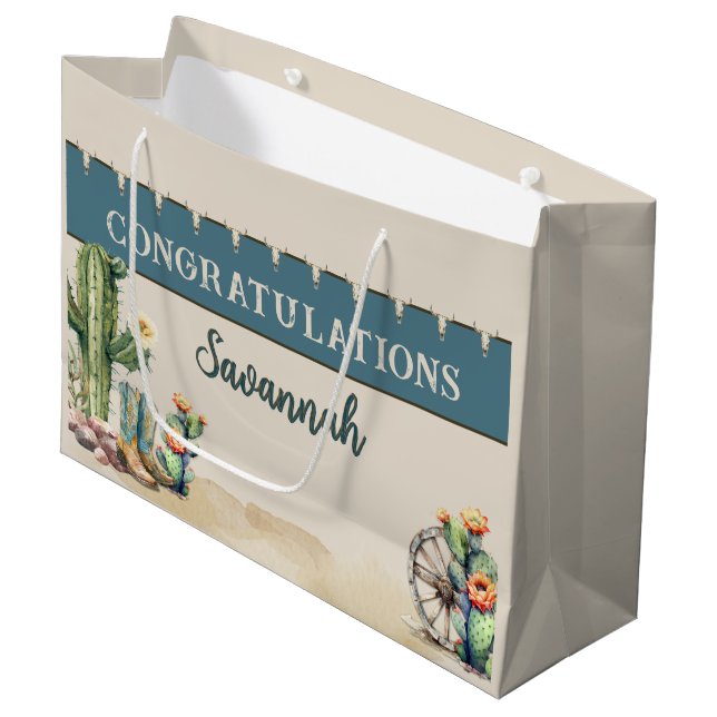 Bolsa De Regalo Grande Country Western Cactus Boots Personalizado (Angulo Anverso)
