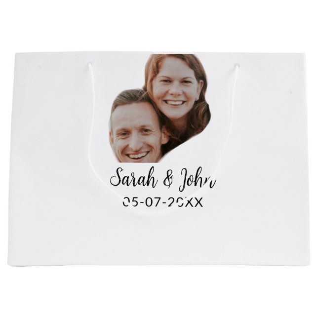 Bolsa De Regalo Grande Couple face photo add name date simple wedding  (Anverso)
