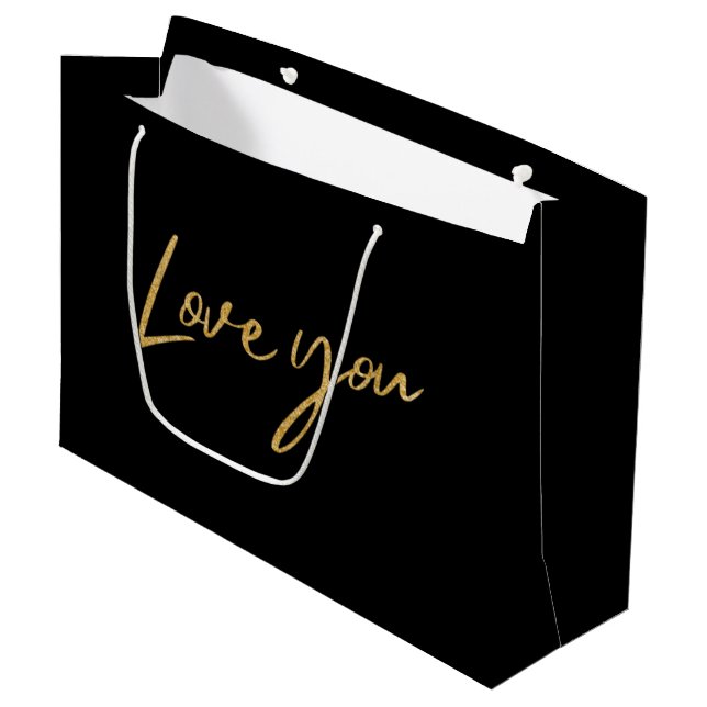 Bolsa De Regalo Grande Couples Love You Valentines Day Gold Glitter Black (Angulo Anverso)
