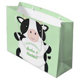 Bolsa De Regalo Grande Cow Baby Shower Green