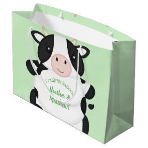 Bolsa De Regalo Grande Cow Baby Shower Green