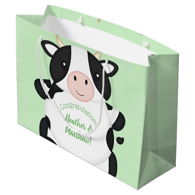Bolsa De Regalo Grande Cow Baby Shower Green (Angulo reverso)