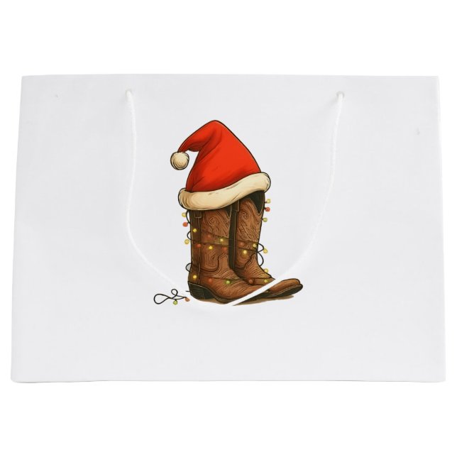 Bolsa De Regalo Grande Cowboy Boots Navidades del oeste de Santa Hat (Anverso)