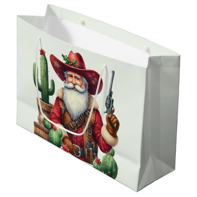Bolsa De Regalo Grande Cowboy Santa Desert Cactus Pistol (Angulo Anverso)