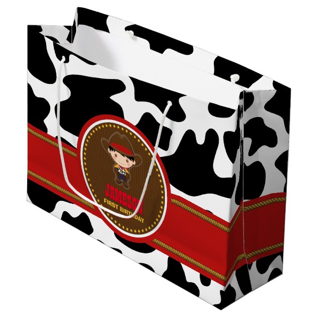 Bolsa De Regalo Grande Cowboy West Old West Birday (Angulo Anverso)