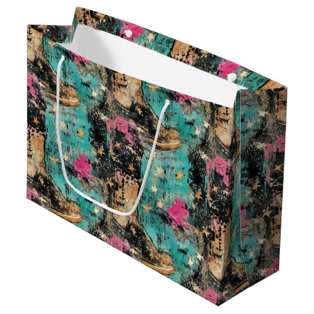 Bolsa De Regalo Grande Cowgirl Boots Stars Art Retro Pattern (Angulo Anverso)