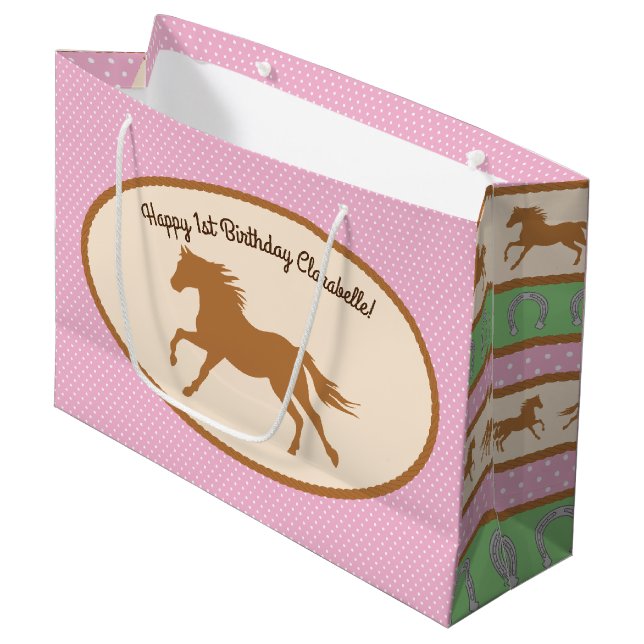 Bolsa De Regalo Grande Cowgirl Horse Pony Cute Primer Fiesta (Angulo Anverso)