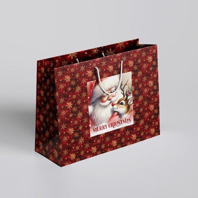 Bolsa De Regalo Grande Cozy Santa and Rudolph Classic Christmas Gift Bag (Cozy Santa and Rudolph Classic Christmas Gift Bag)