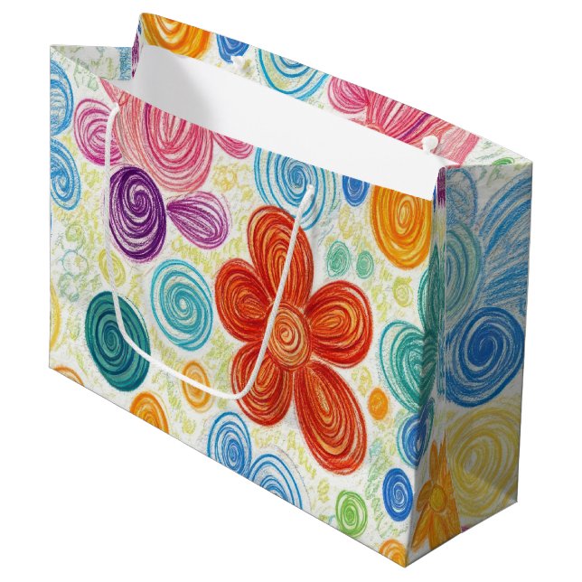 Bolsa De Regalo Grande Crayon Doodle Daisy Design (Angulo Anverso)