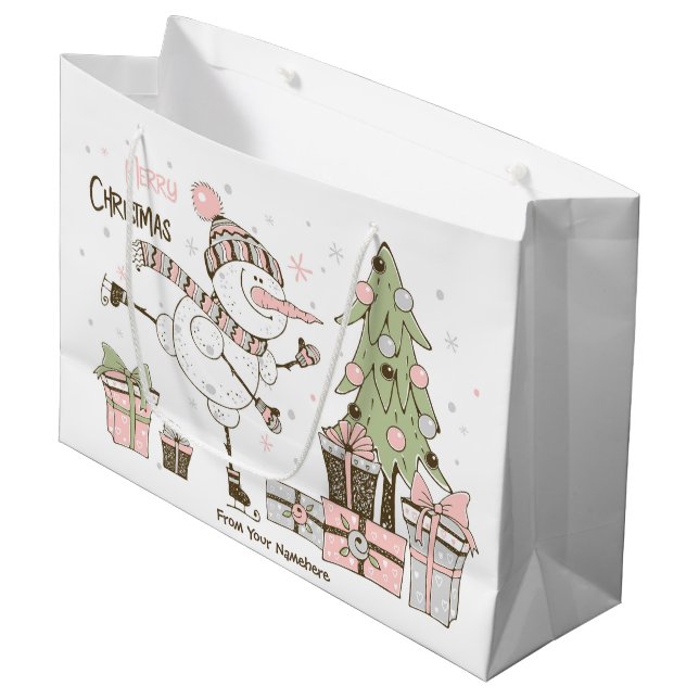 Bolsa De Regalo Grande Crea tus propios Navidades de snowman para patinar (Angulo Anverso)