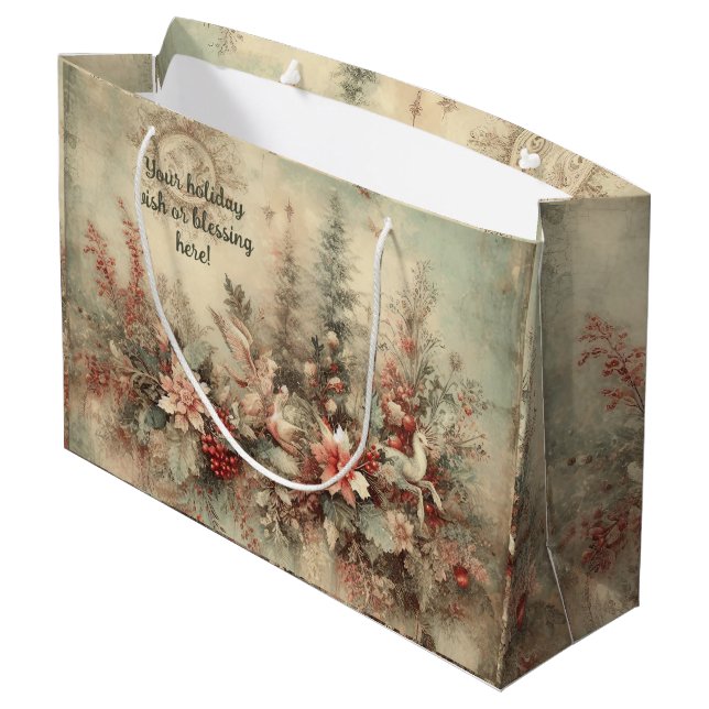 Bolsa De Regalo Grande Crea tus propios Navidades victorianos pájaros flo (Angulo reverso)