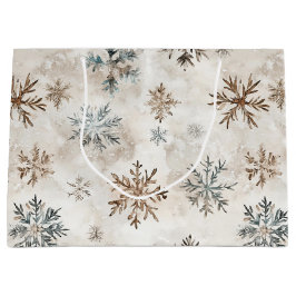 Bolsa De Regalo Grande Cream Blue Brown Snowflakes Christmas