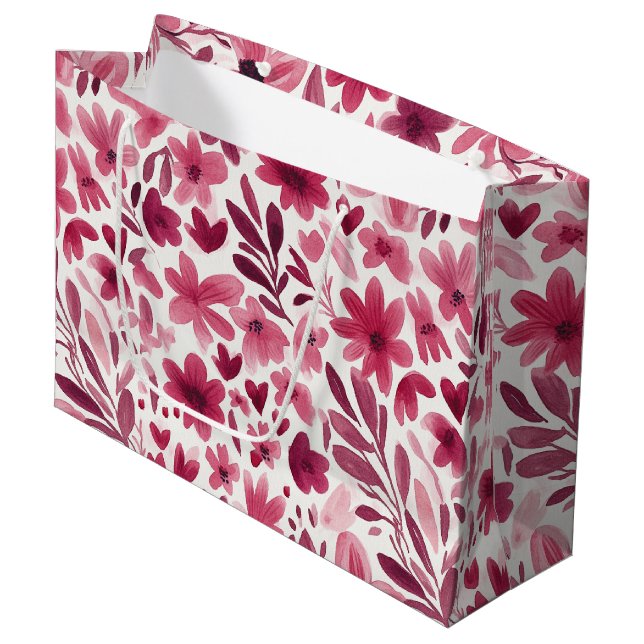 Bolsa De Regalo Grande Cream Girly Pink Red Flowers Hearts Birthday (Angulo Anverso)
