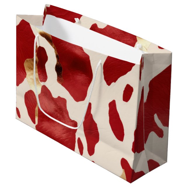 Bolsa De Regalo Grande Cream Red Gold Western Piel de vaca Howdy (Angulo Anverso)