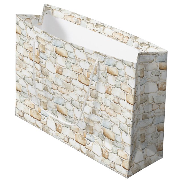Bolsa De Regalo Grande Cream White Grey Faux Stones Birthday (Angulo Anverso)