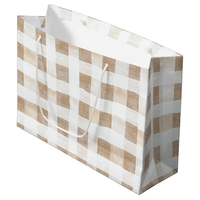 Bolsa De Regalo Grande Cream White Plaid Stripes Birthday (Angulo Anverso)