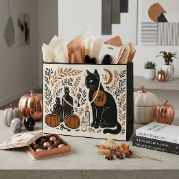 Bolsa De Regalo Grande Creciente Lunar Botánico Monograma Gato Negro Míst