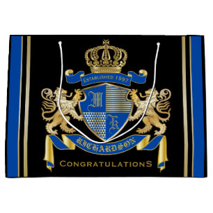 Bolsa De Regalo Grande Cree su propio emblema azul del león del oro del