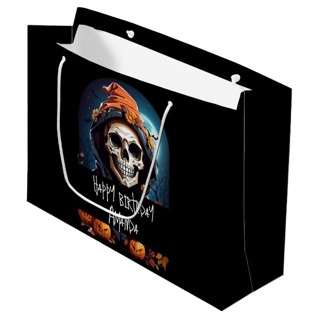 Bolsa De Regalo Grande Creepy Grinning Skeleton Halloween Cumpleaños (Angulo Anverso)