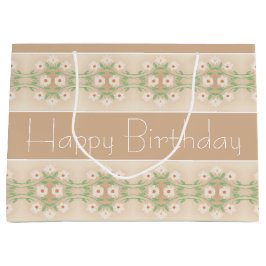 Bolsa De Regalo Grande Crema Beige con acento floral