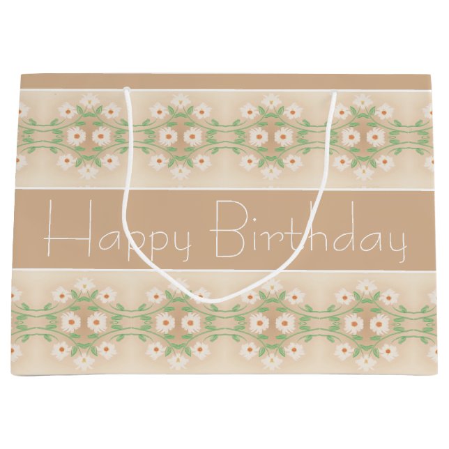Bolsa De Regalo Grande Crema Beige con acento floral (Anverso)