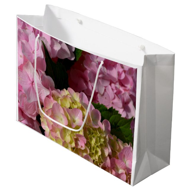 Bolsa De Regalo Grande Crema rosa Hydrangeas amarillo rosa verde floral (Angulo Anverso)