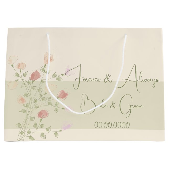 Bolsa De Regalo Grande Crema suave rosa verde y rosa (Anverso)