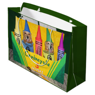 Bolsa De Regalo Grande Creyones del golden retriever en una caja del