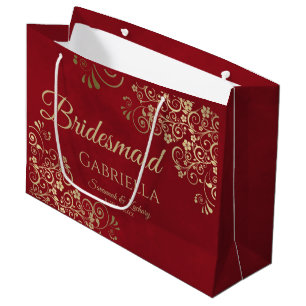 Bolsa De Regalo Grande Crimson Red & Gold Lace Elegante Bridesmaid