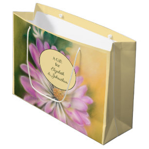 Bolsa De Regalo Grande Crosantemo Rosa y Crema Pastel Floral