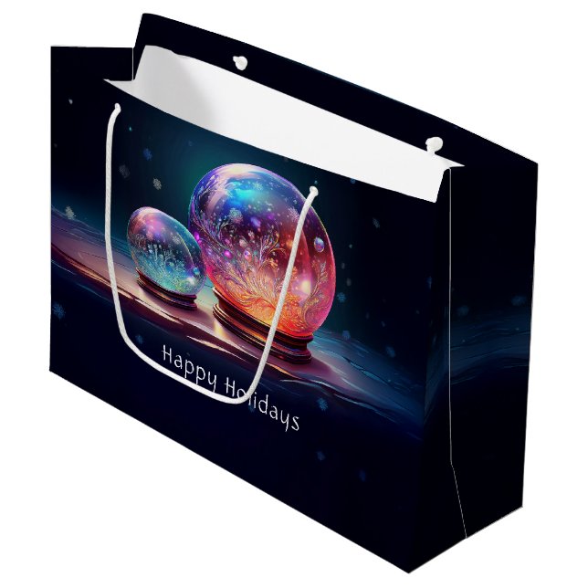 Bolsa De Regalo Grande Crystal Snowballs Christmas Holiday Gift Bag (Angulo Anverso)