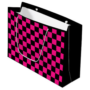 Bolsa De Regalo Grande Cuadrados controlados retro geométrico negro rosa 