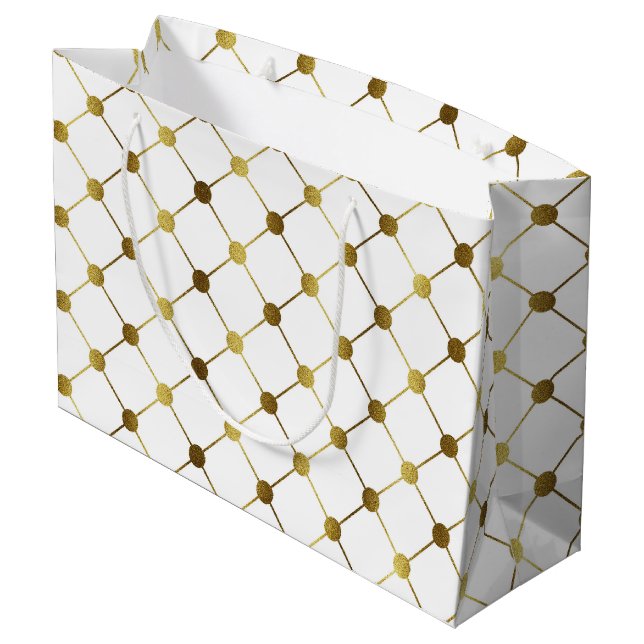 Bolsa De Regalo Grande Cuadrícula elegante de puntos blancos y dorados (Angulo reverso)
