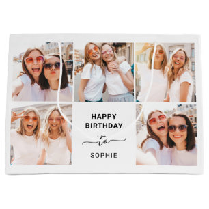 Bolsa De Regalo Grande Cuadrícula fotográfica de cinco Cumpleaños feliz