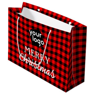 Bolsa De Regalo Grande    Cuadro de Búfalo Rojo Feliz Navidad Agregue su 