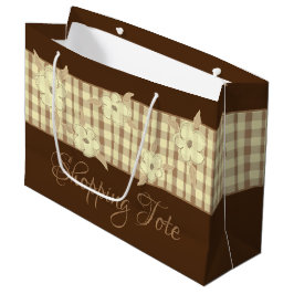 Bolsa De Regalo Grande Cuadro Marrón Dorado