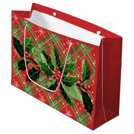 Bolsa De Regalo Grande Cuadros de Navidad Rojo con Corona