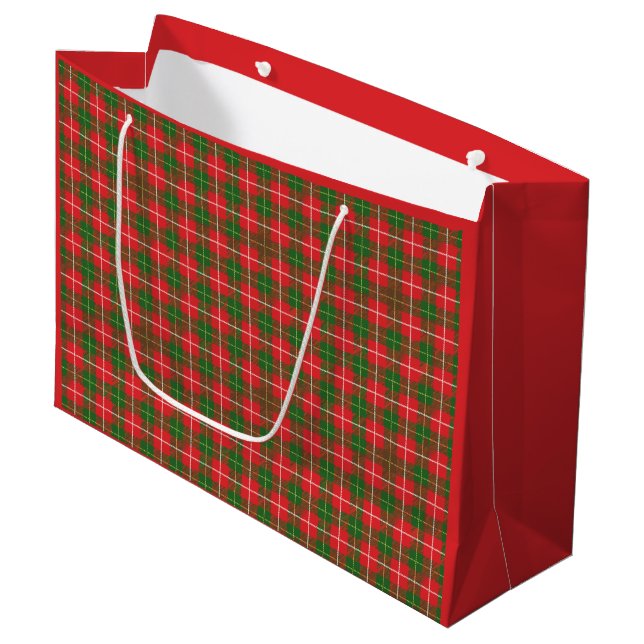 Bolsa De Regalo Grande Cuadros de Navidad Rojo Verde (Angulo Anverso)