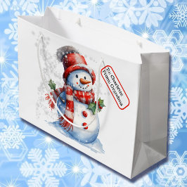 Bolsa De Regalo Grande Cuadros Snowman Custom Name Tag Navidades Snow