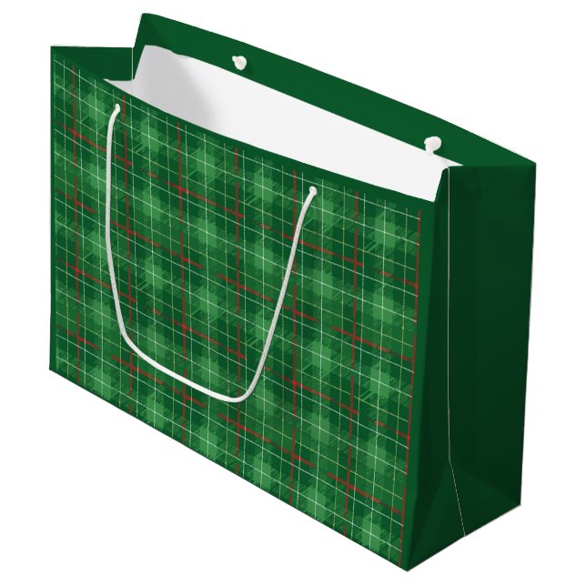 Bolsa De Regalo Grande Cuadros Verdes de Navidad (Angulo Anverso)