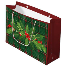 Bolsa De Regalo Grande Cuadros verdes de Navidad con corona