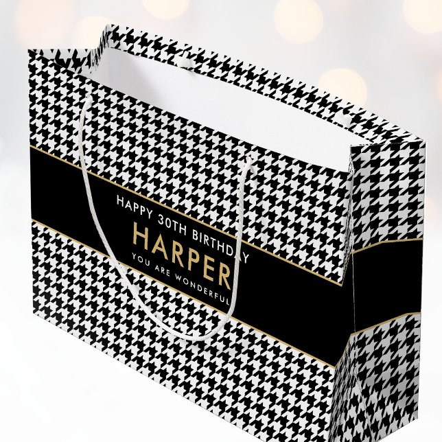 Bolsa De Regalo Grande Cualquier Edad Black White Houndstoth Feliz cumple (Subido por el creador)