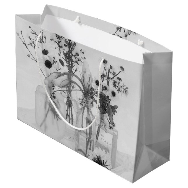 Bolsa De Regalo Grande Cuatro Botellas Y Flores Blancas (Angulo reverso)