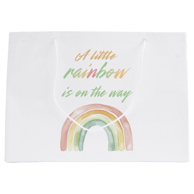 Bolsa De Regalo Grande Cuidada acuarela Arcoiris Baby Shower (Anverso)
