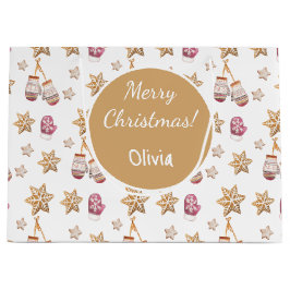 Bolsa De Regalo Grande Cuidada acuarela Snowman Cookies Monograma