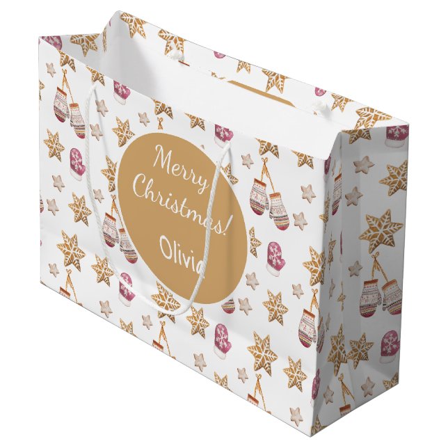 Bolsa De Regalo Grande Cuidada acuarela Snowman Cookies Monograma (Angulo Anverso)