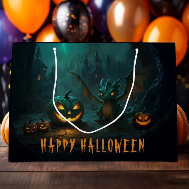 Bolsa De Regalo Grande Cuidada calabazas de dragón de halloween (Subido por el creador)